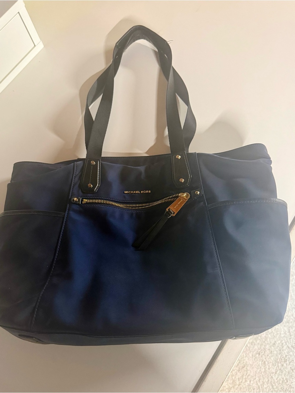 Michael Kors Navy and Black Tote with Gold Accents